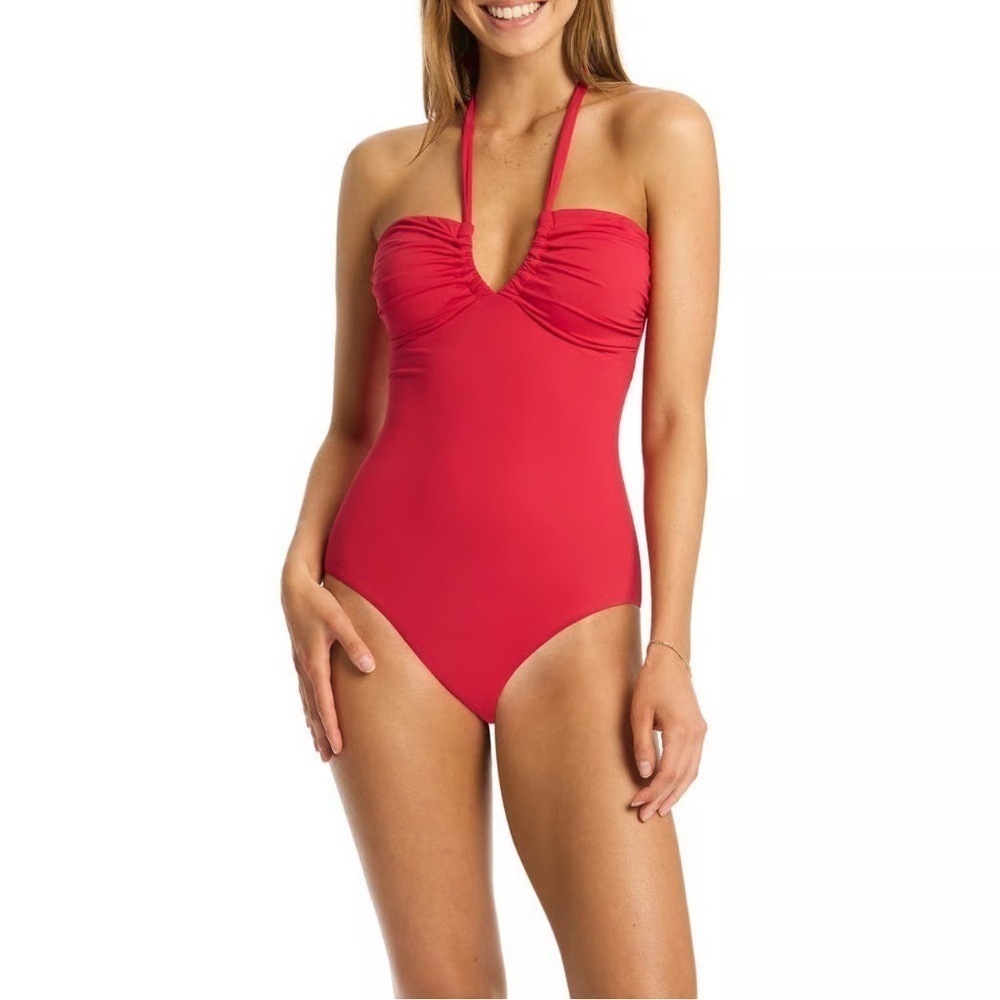 Sea Level Essentials Halter One piece Swimsuit Red size 8